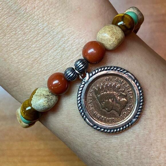 Carolyn Pollack Sterling Multi Gemstone Earth Tones Stretch Bracelet For Women - Picture 1 of 10